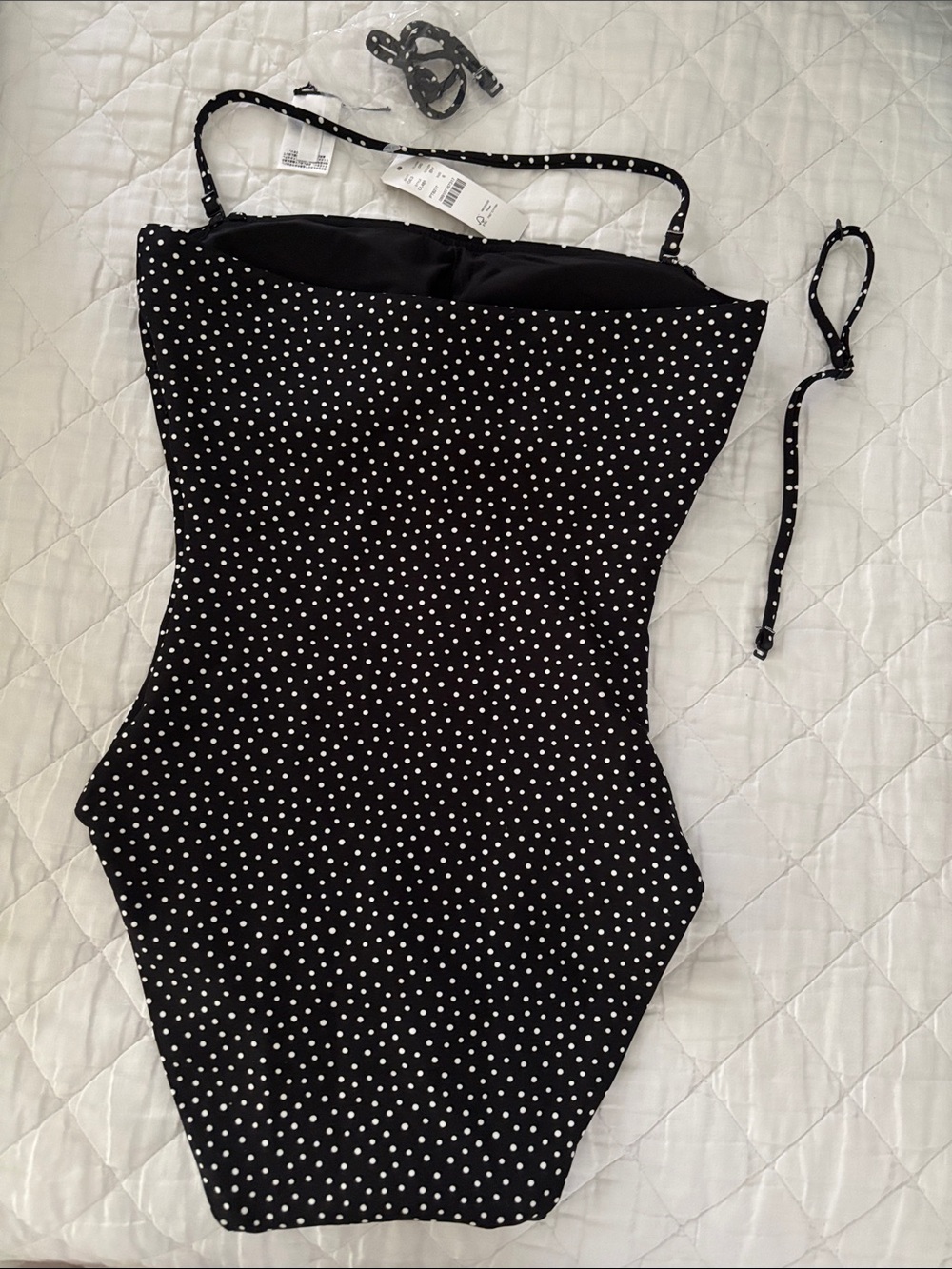J. Crew Black One-Piece Swimsuit with White Polka Dots Removable Straps Size 6 - Picture 4 of 4